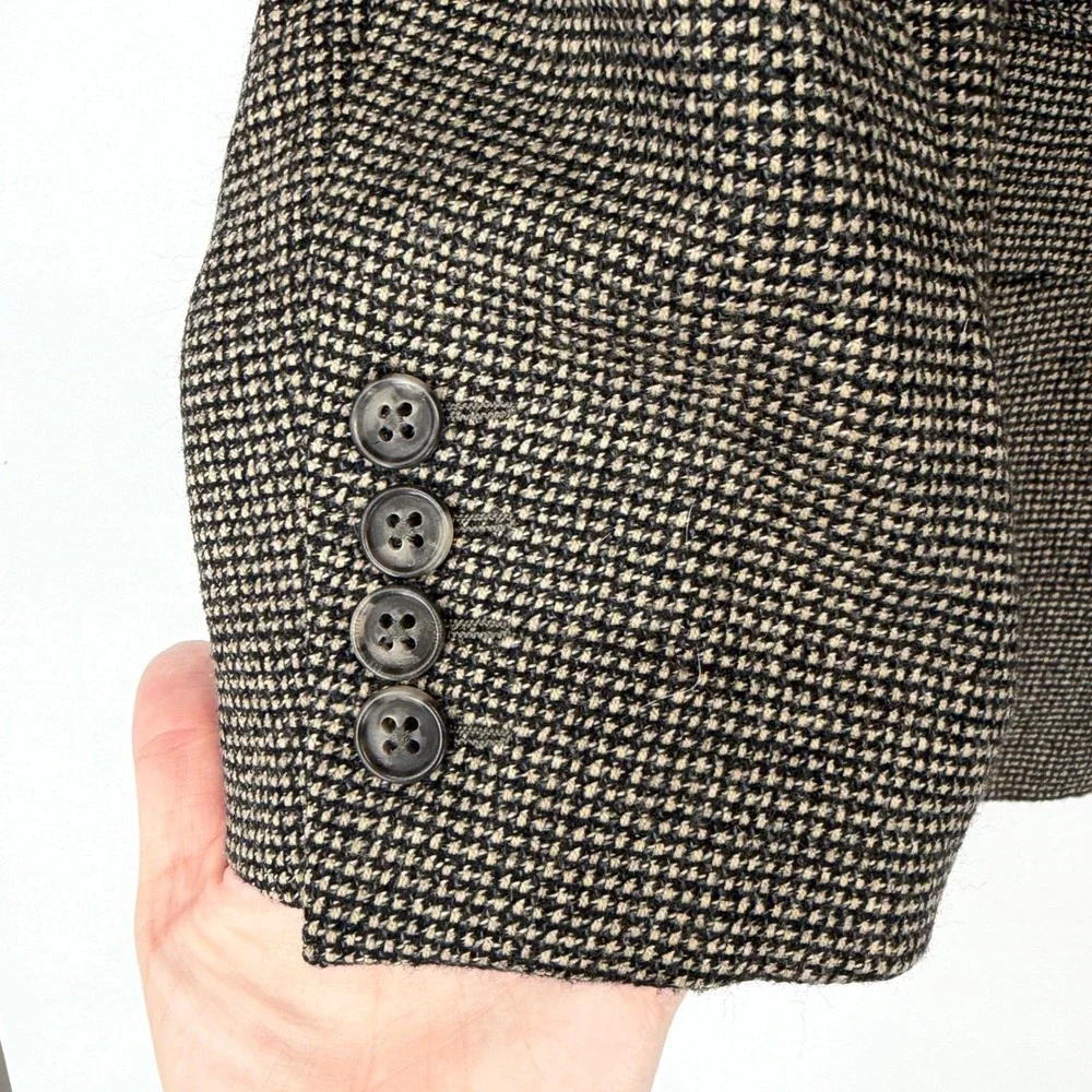 Ermenegildo Zegna Mens Brown Houndstooth Wool Blazer Sport Coat Italy 46R‎